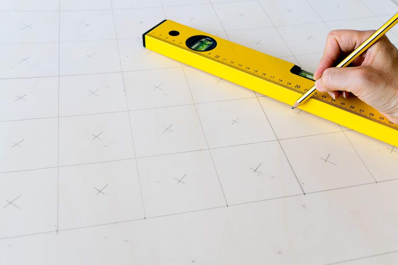 a spirit level and drawings